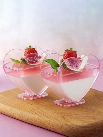 粉色/透明心形塑料甜点杯，适用于情人节、周年纪念日、婚礼及其他节日，烘焙模具，烘焙用品