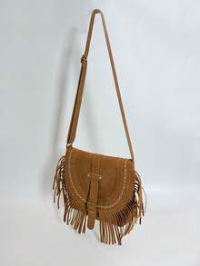 2026新款秋冬流苏单肩包，女士个性化斜挎马鞍包