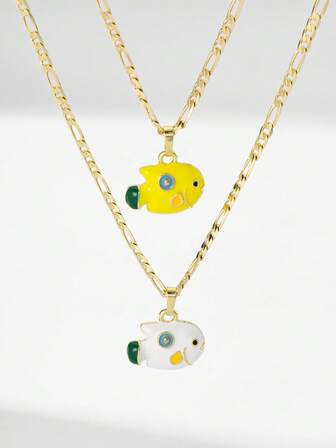 2pcs Vintage Copper Fish Pendant Necklace, Limited Edition, Suitable As Gift For Christmas, Thanksgiving, Halloween, Mother's Day, Valentine's Day, Friends, Communion, Religious Occasions, Daily Wear