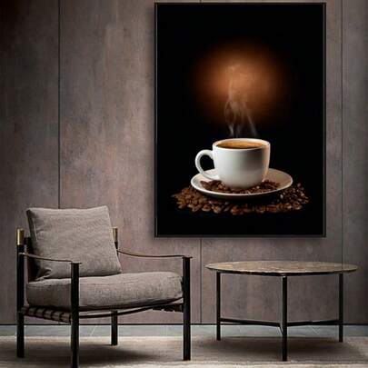 Tranh trang trí cận cảnh không gian quán cà phê, mang đến cảm giác thư thái và dễ chịu, hạt cà phê, tách cà phê, tranh sơn dầu in hình cà phê, tranh trang trí in hình, tranh trang trí nhà cửa, tranh treo tường, tranh trang trí phông nền phòng khách, triển lãm nghệ thuật, phong cách hiện đại, tối giản và tinh tế, tranh in nghệ thuật, tranh áp phích trang trí nhà cửa, tranh vẽ sáng tạo theo yêu cầu, vật liệu trang trí phòng.