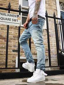 男士修身休闲弹力水洗牛仔裤，四季皆宜