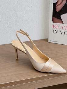 女士尖头细高跟鞋，香槟色缎面鞋面，优雅踝带一体式搭扣高跟凉鞋，适合搭配连衣裙、婚礼、派对、情人节等场合，时尚百搭的露趾高跟鞋 - 香檳色 - 查看 5