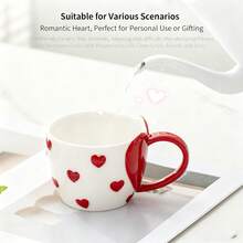 Hand-Painted Embossed Heart-Shaped Ceramic Mug Set, Cute Coffee Cup Pair, Couple Theme Drinkware, Couple Gift - Multicolor - View 6
