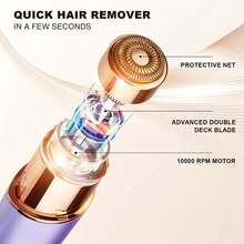 OBOVAY Women's Electric Hair Remover, 2 In 1 Electric Shaver, Bikini Styler, USB Rechargeable With Built-In LED Light For Eyebrow Facial Lip Bikini Arm Hair Removal - Random Color - View 7