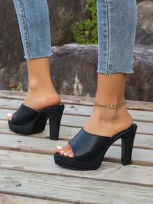 12厘米超高跟女式时尚户外粗跟凉鞋 - 黑色 - 查看 3