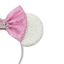 Disney 1pc Shiny Creative Cute Pink & White Princess Queen Crown Theme Mouse Big Ear Sequin Headband, Student Party Costume Accessory