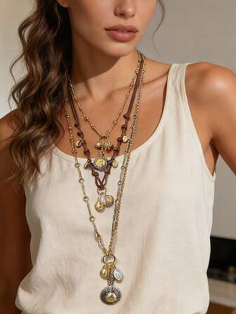 1pc Fashionable Versatile Luxury Alloy Geometric Pendant Necklace For Women