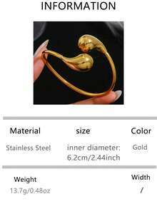 1pc 18K Gold Plated Stainless Steel Hollow Water Drop Open Bangle Bracelet, Rust-Proof, Tarnish-Resistant, Jewelry Accessory For Women Daily & Date Outfit - Water Drop Bracelet - View 9