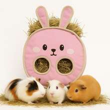 仓鼠双孔喂食袋，可悬挂于洞内，兔子干草袋，豚鼠磨牙棒架，便携式小型宠物用品 - 粉色 - 查看 2