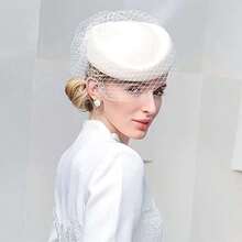 Sombrero clásico de fieltro de lana para mujer, elegante sombrero de iglesia con velo, gorra de otoño e invierno - como en la foto - Ver 4