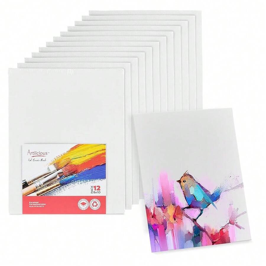 Canvases For Painting 12 Packs - 8 X 10" Blank Canvas 1OO% Cotton Painting Canvas Panels For Acrylic, Oil & Watercolor Paint For Canvas Painting - 8x10吋-12件裝 - 查看 1