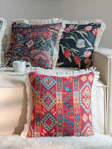 1 件波西米亚风红色几何徽章图案抱枕套，适用于客厅沙发、卧室、阳台、窗户、花园、户外、汽车、家居装饰、餐桌装饰、节日、派对等场合。 - 彩色 - 查看 1