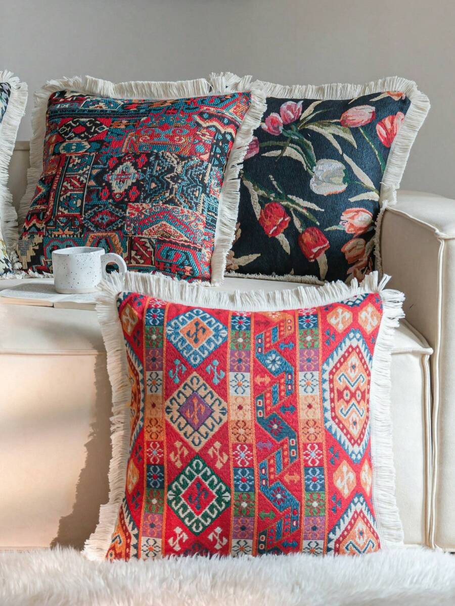 1 件波西米亚风红色几何徽章图案抱枕套，适用于客厅沙发、卧室、阳台、窗户、花园、户外、汽车、家居装饰、餐桌装饰、节日、派对等场合。 - 彩色 - 查看 1