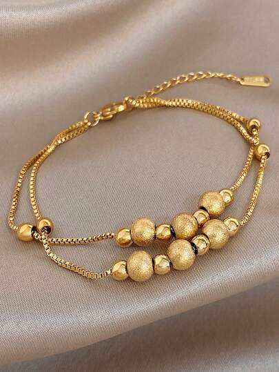 1 pièce Bracelet chaîne texturé perlé en acier inoxydable plaqué or 18 carats, style vintage de luxe. Cadeau élégant pour les femmes, convient pour la mère, Noël, le carnaval, l'hiver, le mariage, les fêtes rave/bals, le port quotidien, également pour l'anniversaire, la Saint-Valentin, un cadeau de demoiselle d'honneur bohème