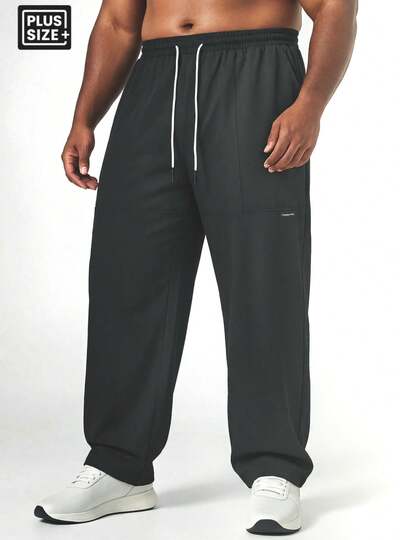 男士加大码运动裤，休闲时尚运动裤，宽松直筒裤，适合高个男士，可用于跑步、健身、篮球、购物、约会、户外旅行、工作、日常休闲穿着，也可作为父亲节礼物或情人节礼物（黑色）。