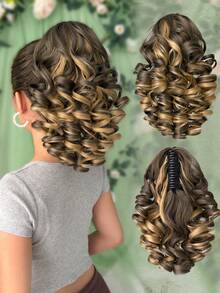 Claw Shaped Ponytail Extension Hair Accessory Black Brown Gradient Brown Multi-Color 12 Inch Deep Wave Heat-Resistant Fiber Synthetic Ponytail Wig, Suitable For Women's Christmas, Halloween Music Festival Parties And Daily Use - Two-Tone - View 15