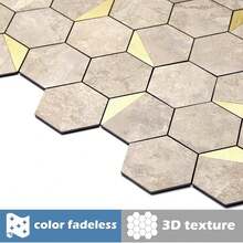 Hexagon Peel And Stick Backsplash For Kitchen Wall, 10 Sheets Heat Resistant Stick On Backsplash PVC Smart Tiles, 12'' Beige Stone Waterproof Peel And Stick Wall Tiles For Bathroom - StoneBeige - View 7