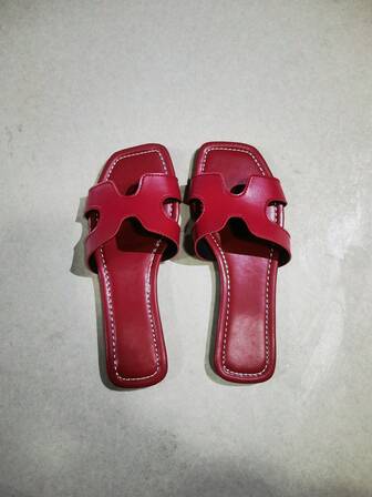 2025 Summer New H-Shape Fashion Flat Sandals, Simple Outdoor Beach Casual Slippers For Women, Solid Color Casual Elegant PU Leather Beach Holiday Office Home Outdoor Party Summer