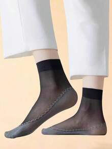 5双不同款式的透明透气丝袜，适合日常穿着 - 黑色 - 查看 4