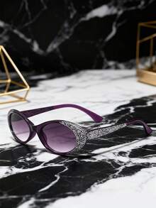 1pc/3pcs Fashionable Oval Small Frame Diamond Fashion Glasses, Suitable For Travel, Photography, Makes You Look Younger - Multicolor - View 3