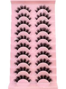 10 Paar weiche, flauschige, lockige Katzenaugen-Wimpern 3D Kunstmink Falsche Wimpern, natürliche handgefertigte dicke Kunstwimpern - Natürliche Wimpern - Übersicht 7