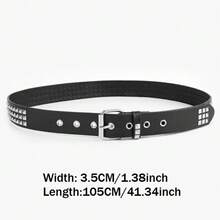 New Punk Style Belt, Pyramid, Cybery2k, Subcultural Gothic, Square Bead Rivet Belt, Women's Waist Belt, Fashionista's Preferred Product - 黑色 - 查看 2