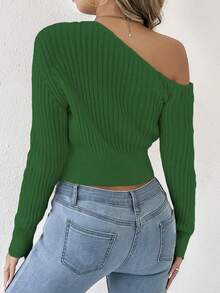 Women's Off-Shoulder Sexy Casual Knit Sweater, Spring/Autumn/Winter - Green - View 2