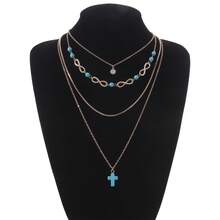 Element Combination Necklace, Lucky Number 8, Turquoise Cross, Multi-Layer Jewelry - Gold - View 1