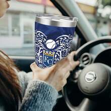 304 Stainless Steel Double Silver Edge Vacuum Insulated Drum 340g - Reusable Travel Cup With Stainless Steel Straw - This Is A Stainless Steel Water Cup About The Kansas City Baseball Royals  Theme - Leak Proof, Sweat Proof, Can Maintain Hot And Cold Temperatures For Hours, Frees Of Bisphenol A, Suitable For Car Cup Holders, Very Suitable For Match Days, Sports Events, Commuting, Office Rest And Outdoor Activities, Durable Double Wall Structure Fashionable Fan Gift - Silver - View 6