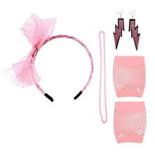 1/6件套80年代霓虹色性感短款渔网手套、耳环、项链、蕾丝发带，趣味角色扮演派对服装，化妆舞会配饰，复古休闲 - 多色 - 查看 17