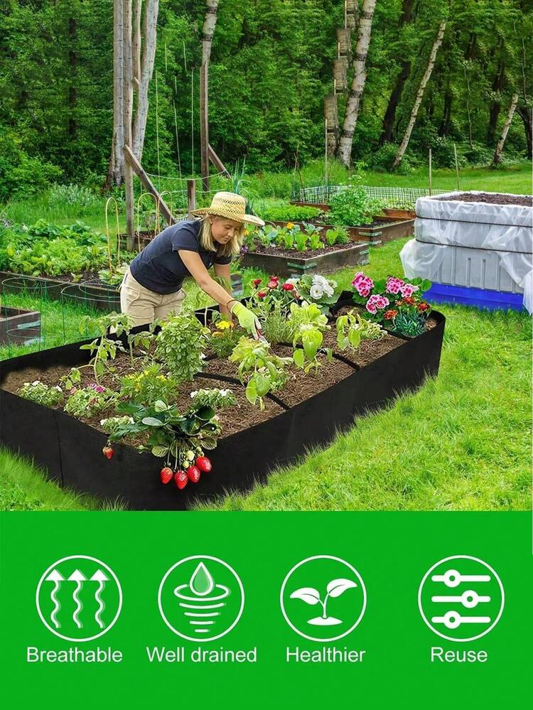 Black Multi-Pocket Planting Bag, Breathable Non-Rotting Root, Balcony Yard Vegetable Flower Planting Trough, Reusable Non-Woven Fabric Planting Box For Home Gardening, Large Capacity Planting Trough, Movable Rectangular Planting Bag, Home Vegetable Garden Planting Trough, Multiple Sizes Available, High-Raised Vegetable Garden Planting Bed, Vegetable Planting Bag, Large Garden Felt Bag, Reusable Large Capacity Potato Planting Container - Black - View 2