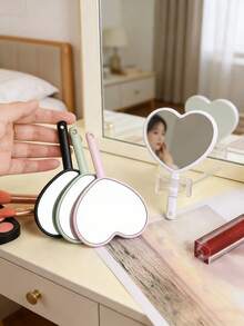 1个迷你心形镜/便携式手持高清化妆镜，可爱小镜子/手持镜，迷你化妆镜 - 彩色 - 查看 2