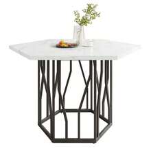Modern Hexagonal Marble Coffee Table With Black Metal Branch-Shaped Base, Featuring A Clean Design, Ideal For The Dining Room And Living Room. - 黑與白 - 查看 1