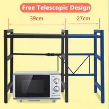 3-Tier Expandable Microwave Oven Rack Countertop For Kitchen, Microwave Shelf Stand Metal With 6 Hooks, Baker Rack, Adjustable Kitchen Shelf Organizer Black - 黑色 - 查看 10