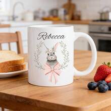 Customized Personalized Easter Mug: Rabbit Bow Design, Easter Gift, Personalized Name Cup, Romantic Easter Gift For Boyfriend, Girlfriend, Him, Her