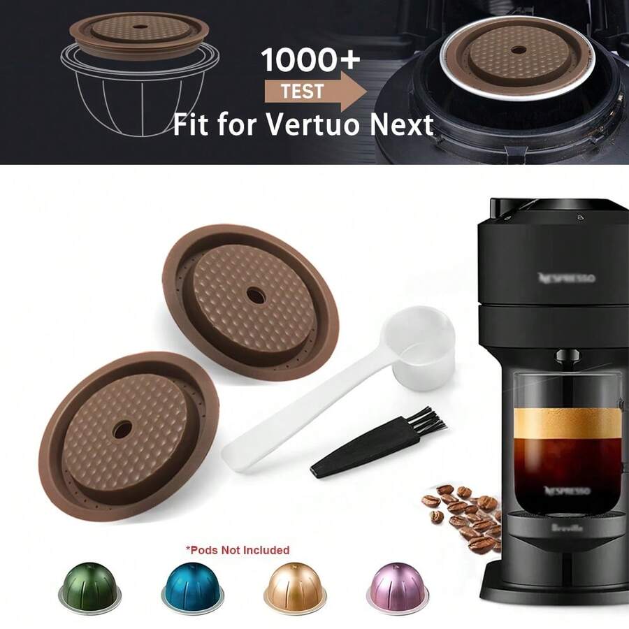 1 o 2 tapas reutilizables para cápsulas Vertuo, compatibles con Vertuoline y Vertuo, incluye cuchara y cepillo de limpieza, excelente para disfrutar del café en movimiento, en casa, al aire libre, de camping, en la oficina o en la cocina. Un excelente regalo de Navidad para los entusiastas de las cápsulas de café.