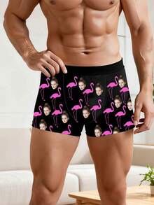 1件定制男士三角裤，黑色底粉色火烈鸟图案，独特个性化礼物，适合送给男友，适合情人节、周年纪念日、生日和其他浪漫场合。 - 彩色 - 查看 2