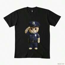 Camiseta de policía de gato para hombres y mujeres, 100% algodón, camisetas de manga corta 1119-4 - Negro - Ver 10