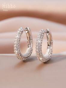 Hihho 1 对奢华欧美珠宝 - U 形方晶锆石装饰耳环，适合女性日常佩戴和节日礼物