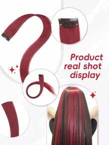 5 PCS Red Colored Clip In Hair Extensions 20 Inch Long Straight Hairpieces Clip In Synthetic, Halloween Cosplay Dress Up Fashion Party Christmas New Year Gift For Women Christmas New Year Carnival Music Festival Use(RED) - 酒紅色 - 查看 5