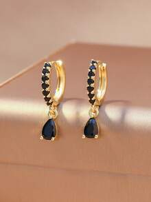 Pendientes de aro con piedra preciosa en forma de lágrima multicolor - Pendientes colgantes de tono dorado, adecuados para uso diario/fiesta - gotas de agua - Ver 15