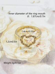 Nhẫn nữ thời trang hình trái tim bất đối xứng, đính đá zirconia tổng hợp, quà tặng trang sức cho sử dụng hàng ngày, dự tiệc, Giáng sinh, Lễ Tạ ơn. - Vàng - Xem 28