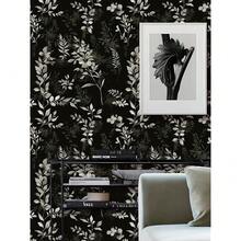 Wallpaper Peel And Stick Dark Leaf Removable Wallpaper Black Renter Friendly Wallpapers For Bathroom Boho Textured Se- Adhesive Contact Paper For Kitchen Cabinet 17.5 X 118 In - Đen/Xám - Xem 6