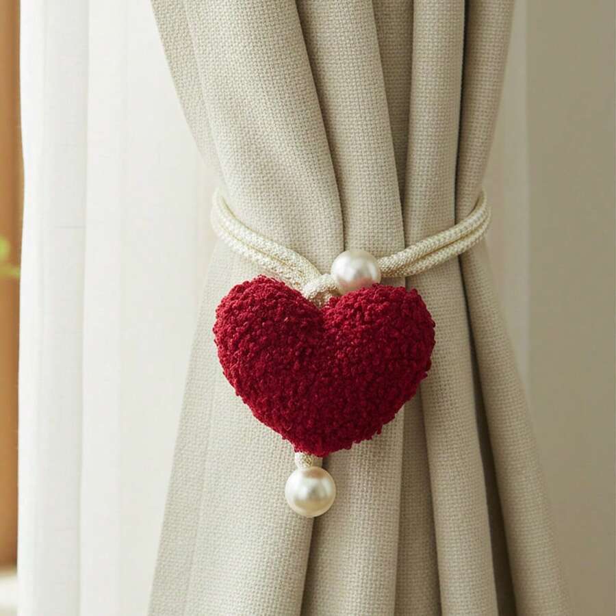 Heart Curtain Tiebacks Decorative Fleece Heart Curtain Ties Rope Curtain Holdbacks For Home Decorations - B - View 1