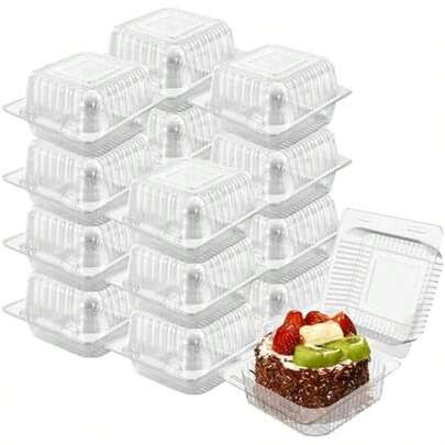Cake Slice Containers,25PC Square Plastic Hinged Food Container Individual Clamshell Food Containers Disposable Plastic To Go Containers Takeout Tray For Salads (25)