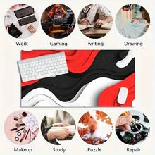 1 Peça Tapete de Mesa de Jogo Extra Grande com Design de Arte Ondulada em Camadas 2D/3D, Base de Borracha Antiderrapante, Superfície Ondulada Vermelha/Preta/Branca, Mousepad Estendido Adequado para Computador, Escritório e Setup de Jogos, Presente Ideal para Gamers e Entusiastas de Tecnologia - Vermelho, branco e preto - Visão 13