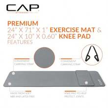 CAP Barbell - Alfombrilla de yoga de alta densidad de 1/2 pulgada con correa múltiples opciones - Gris - Ver 3