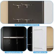 72" H Broom Closet Storage Cabinet Metal Garage Storage Cabinet With Wheels Pegboard Locking Door And Hooks For Garage Home Utility Cleaning Cabinet For Broom And Mops Black And White - BlackandWhite - View 5