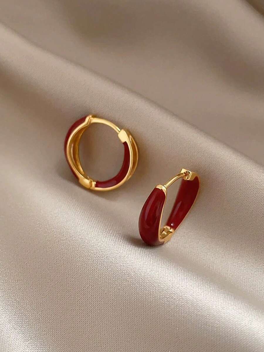 1 par de pendientes colgantes de aro de cobre vintage con diseño geométrico minimalista y elegante en color vino, adecuados para uso diario, ir al trabajo, casual y fiestas de las mujeres