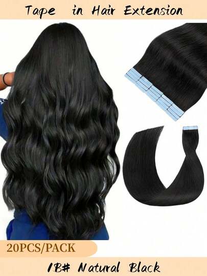 Thick Tape In Human Hair Extensions ,Seamless  Skin Weft Extensions ,Remy  Human Hair,Multicolor  Color,Silky Straight For Fashion Women  ,16-26inch ,Easy To Apply (1B#Natural Black ,50g 20pcs/Package)